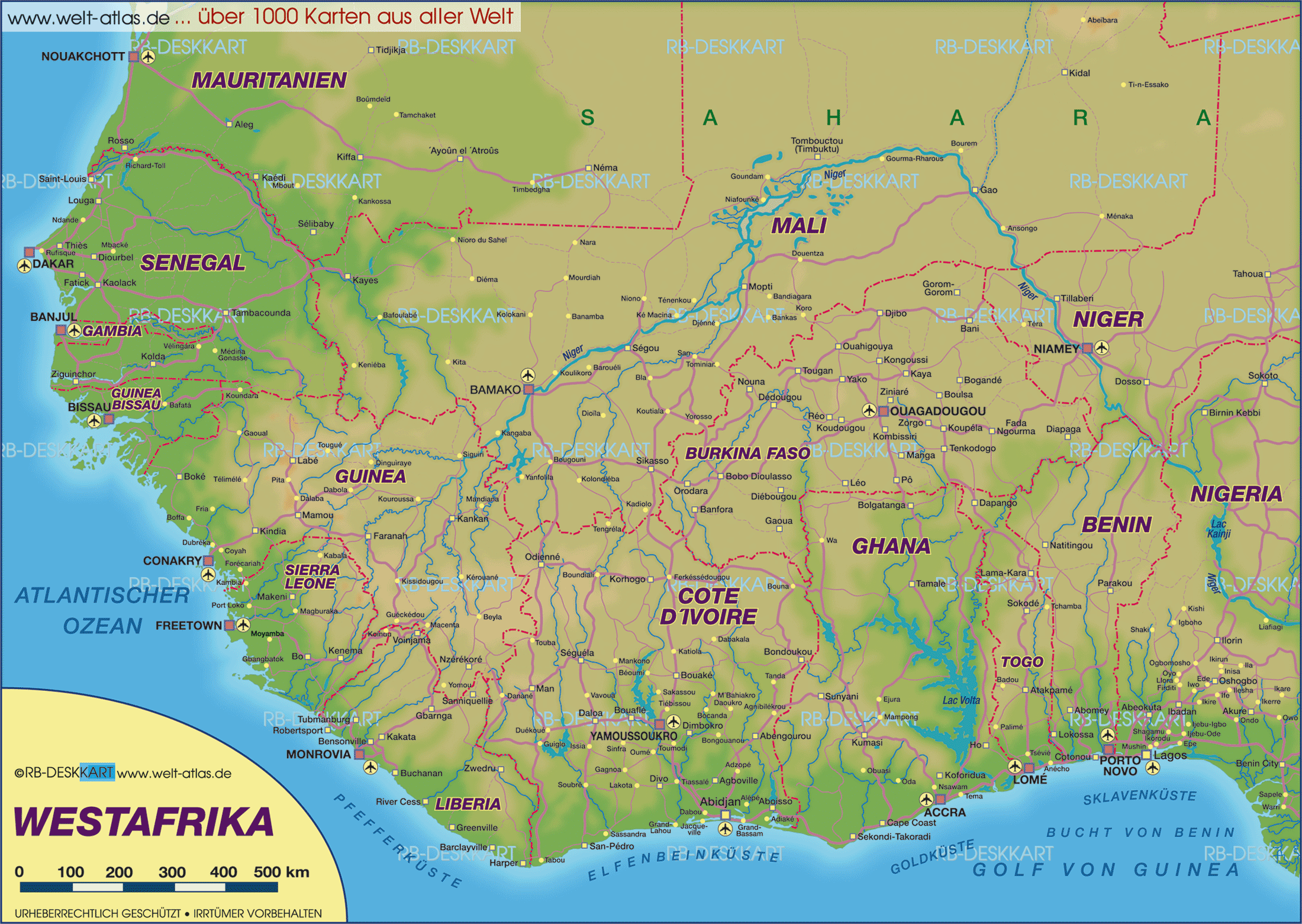 Karte von Westafrika (Land / Staat in Mehrere Länder)