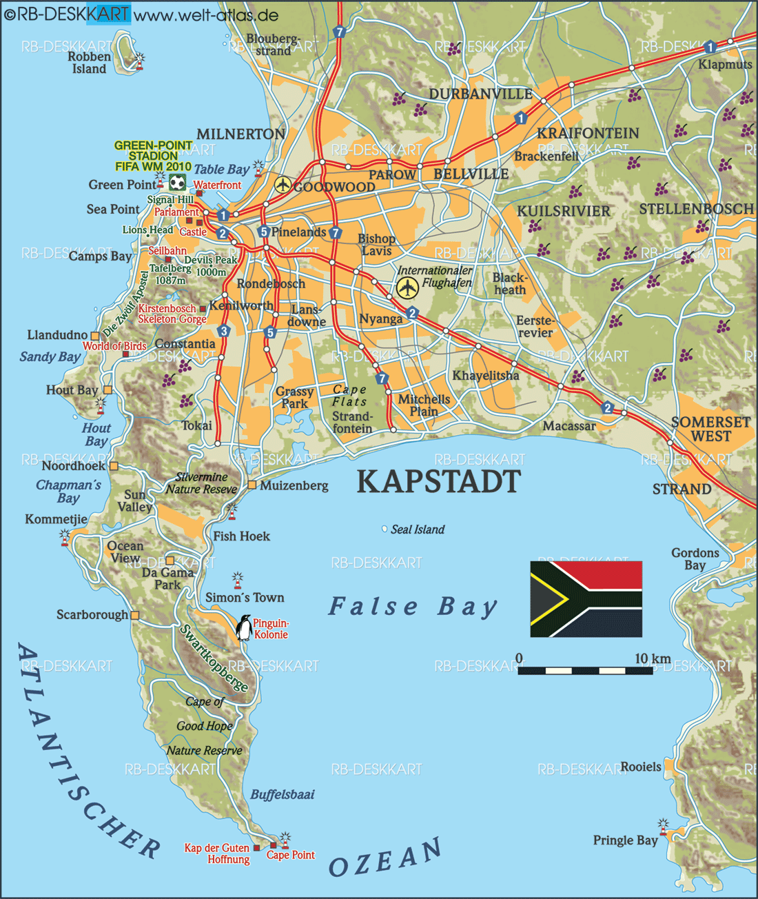 Karte von Kapstadt (Stadt in Südafrika)