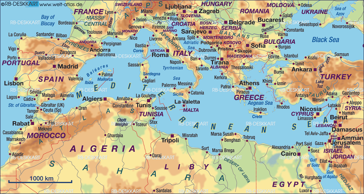 Karte von Mittelmeer (Region in mehrere Länder)