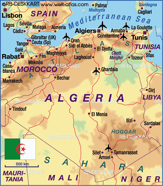 Resultado de imagen de mapa fisico de argelia