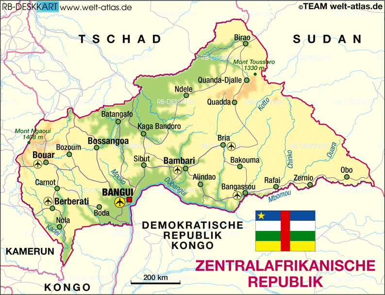 Zentralafrikanische Republik Straßenkarte