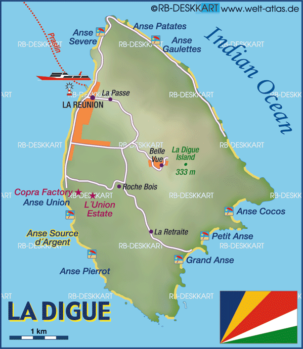 Map of La Digue (Island in Seychelles)