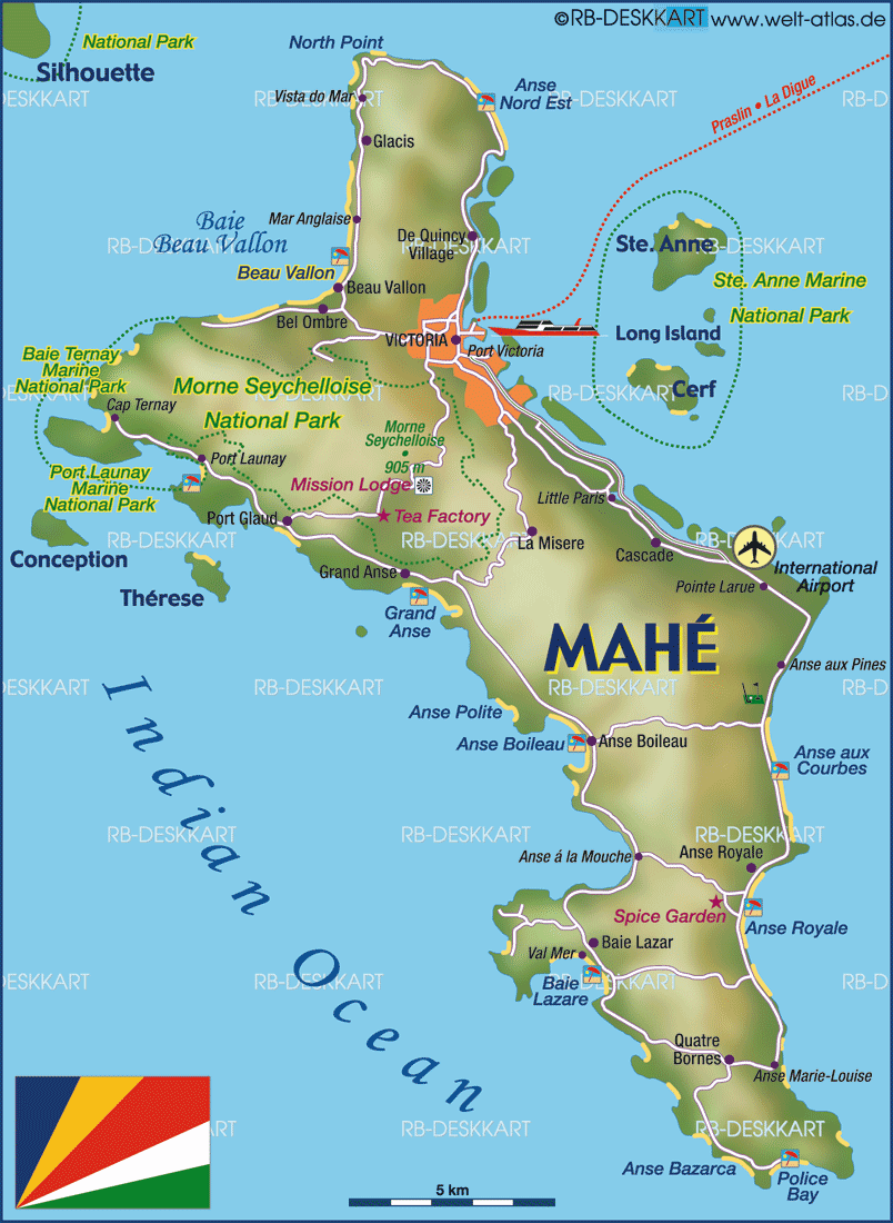 Karte von Mahé (Insel in Seychellen)