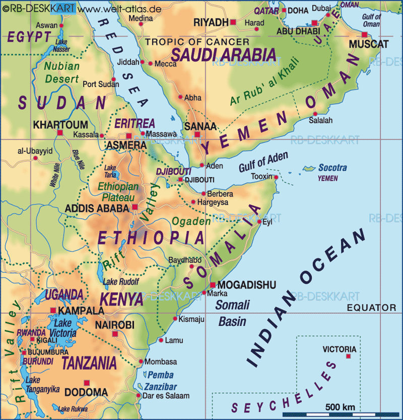 Karte von Horn von Afrika (Region in diverse Länder)