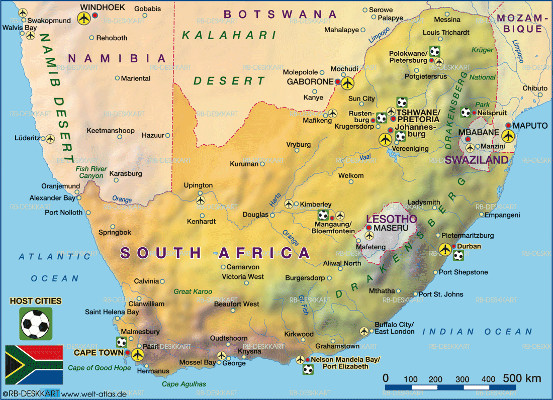 Karte von Südafrika Fußball WM 2010 (Themenkarte)