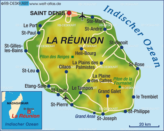 Karte von Reunion (Insel in Frankreich)