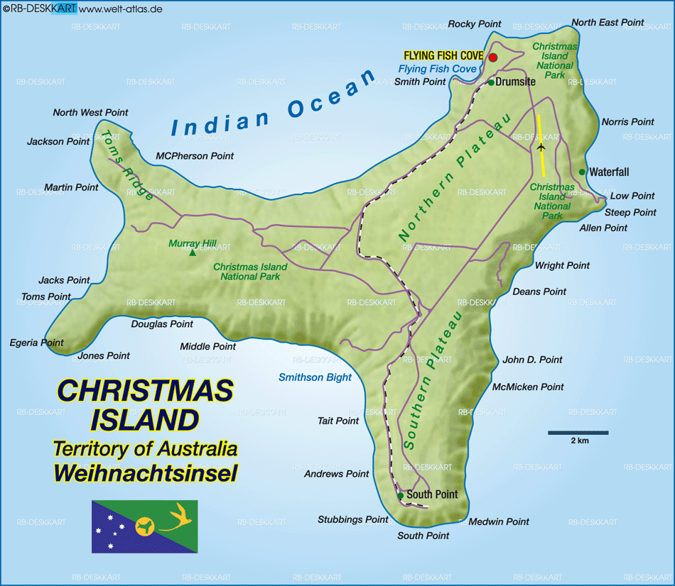 Map of Christmas Island (Island in Australia) | Welt-Atlas.de