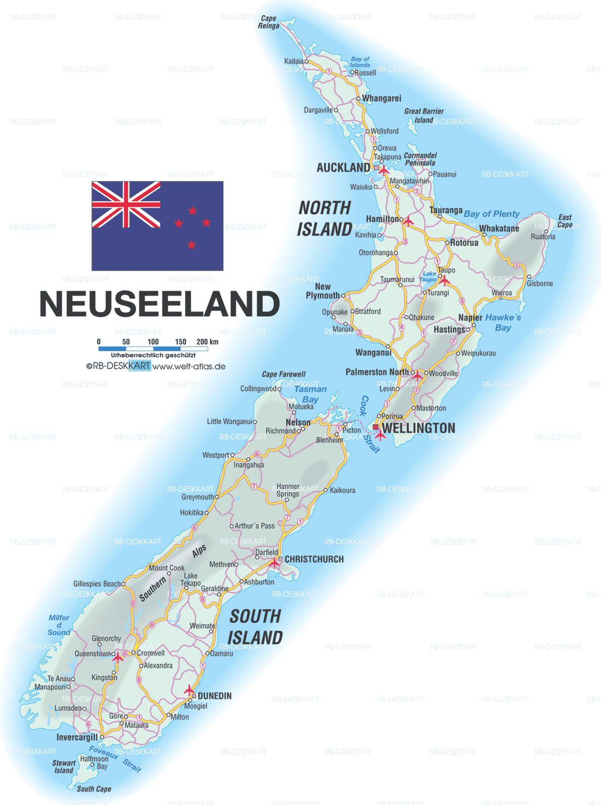 Karte von Neuseeland (Land / Staat)