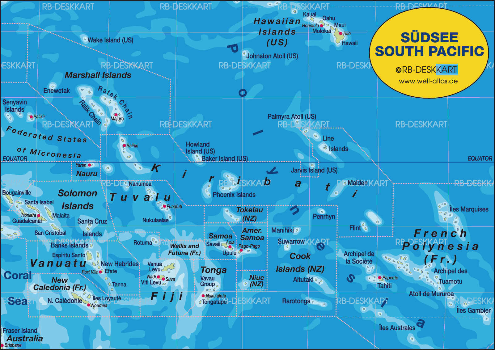 Karte von Südsee (Region in Mehrere Staaten)