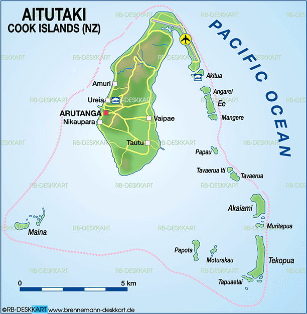 Map of Aitutaki, Cook Islands (Island in New Zealand)