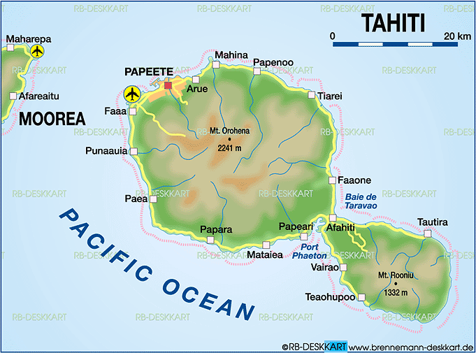 Map of Tahiti (Island in French Polynesia)