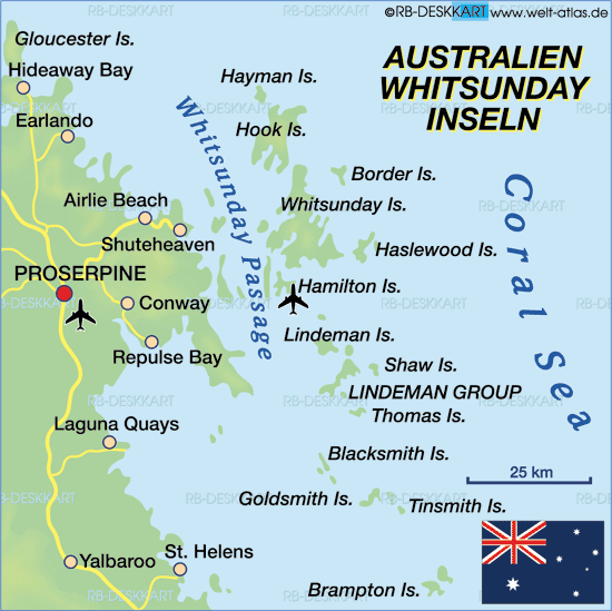 Map of Whitsunday Islands (Island in Australia)