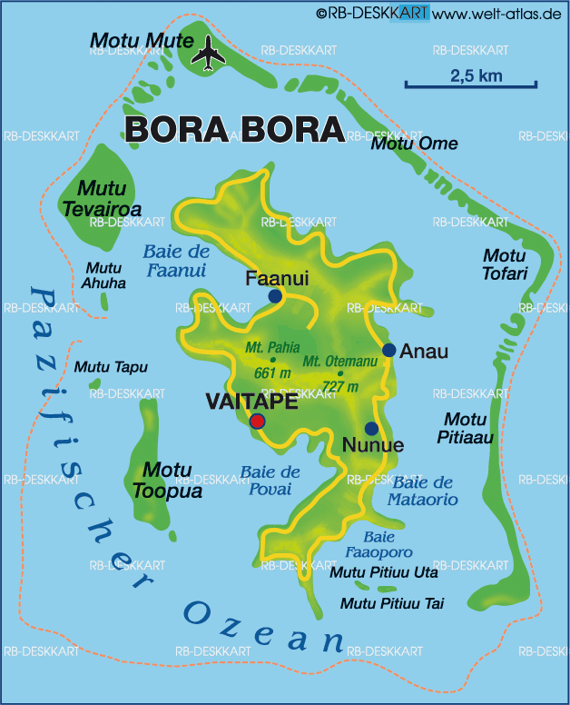 Map of Bora Bora (Island in French Polynesia)