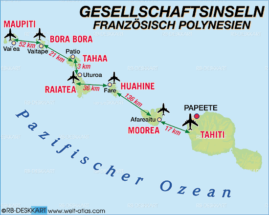 Karte von Gesellschaftsinseln (Region in Französisch Polynesien)