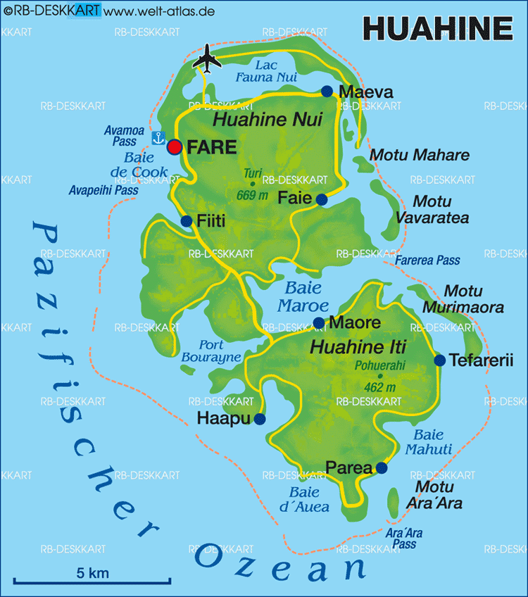 Karte von Huahine (Insel in Französisch Polynesien)