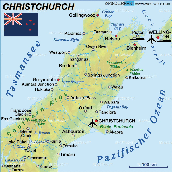 Karte von Christchurch (Region in Neuseeland)