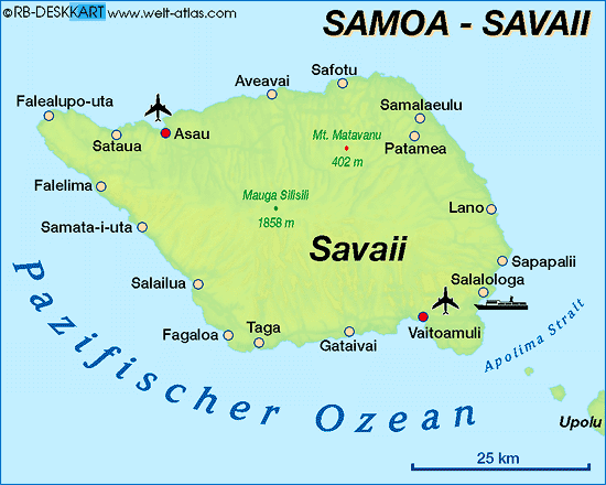 Karte von Savaii (Insel in Samoa)