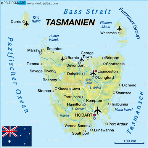 Map of Tasmania (Island in Australia) | Welt-Atlas.de