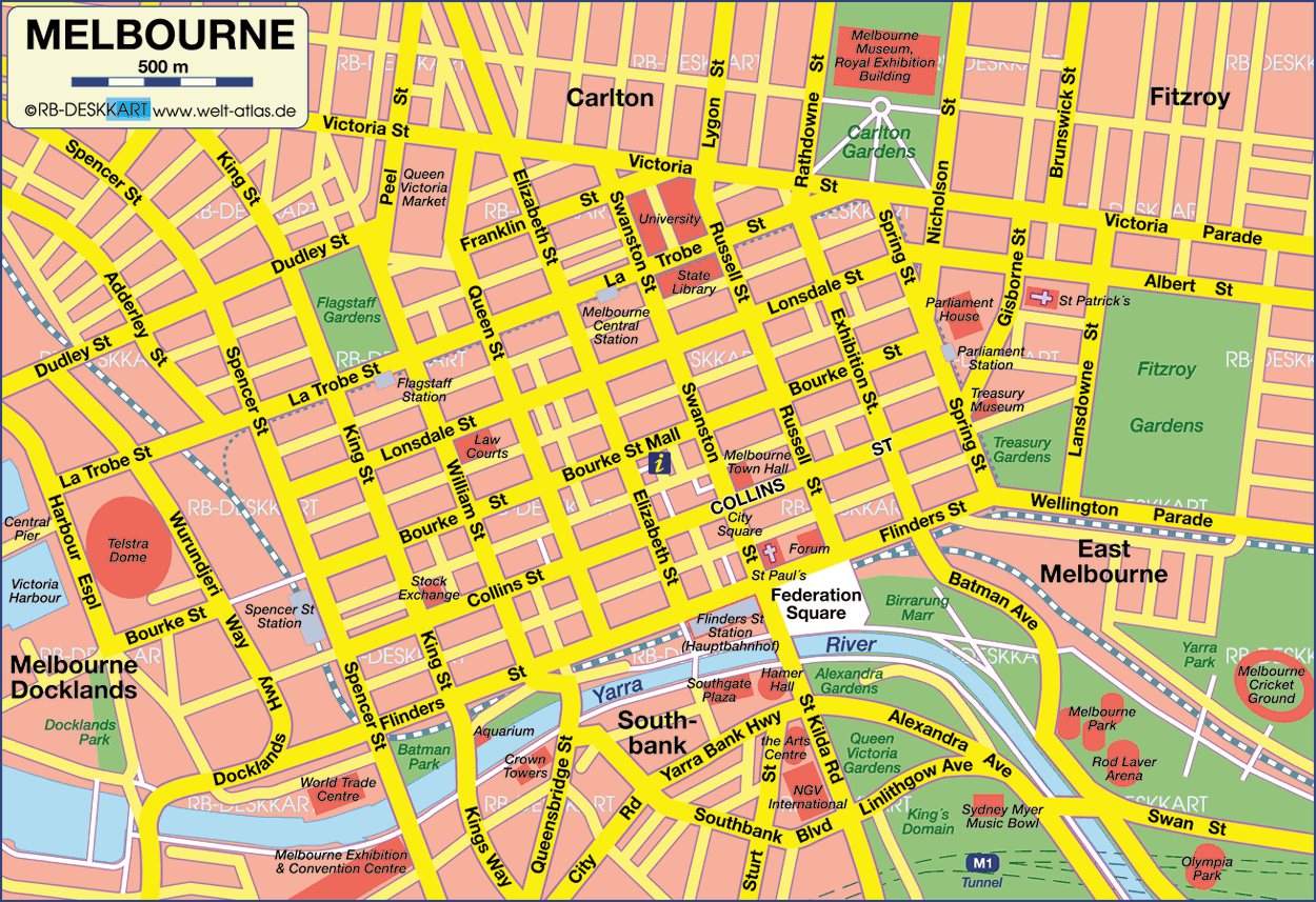 Map of Melbourne (City in Australia)