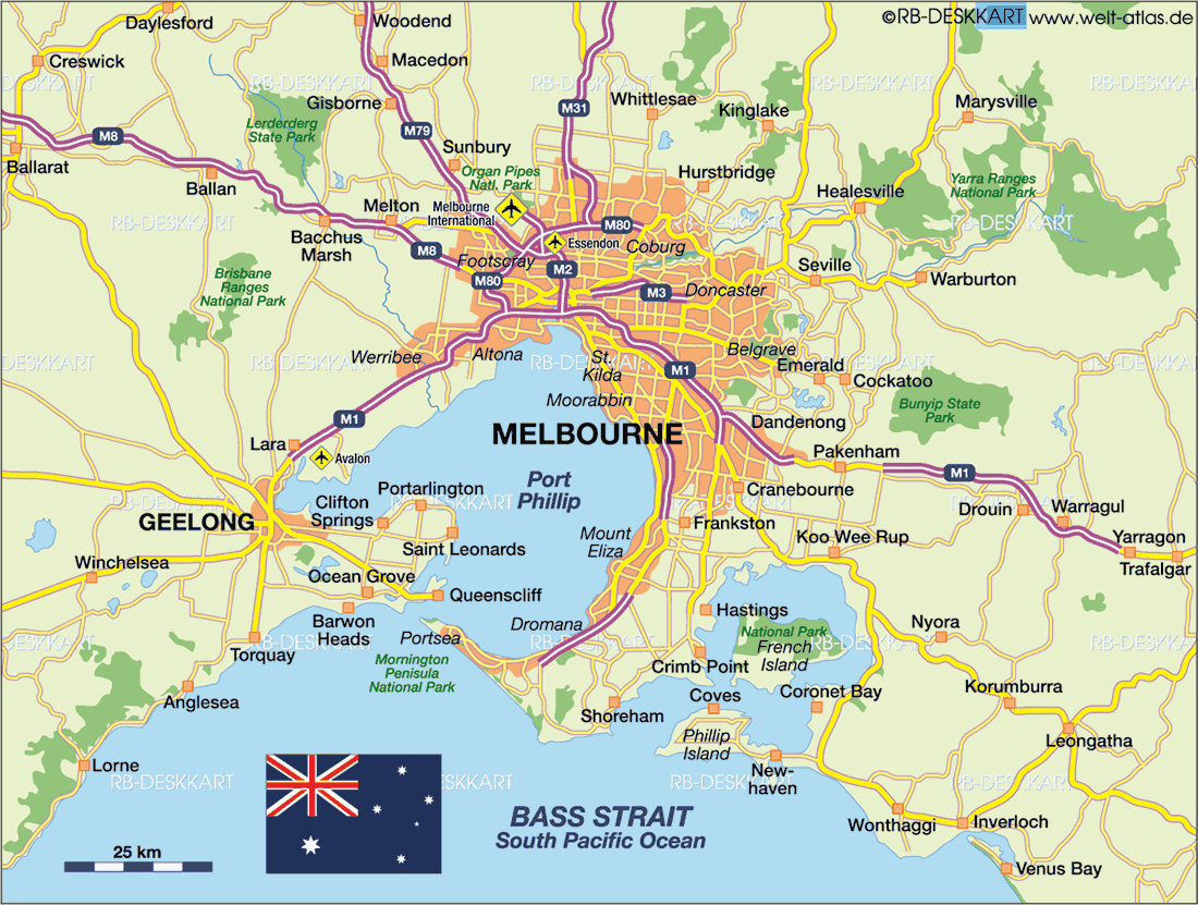 Map of Melbourne  environment (Region in Australia)