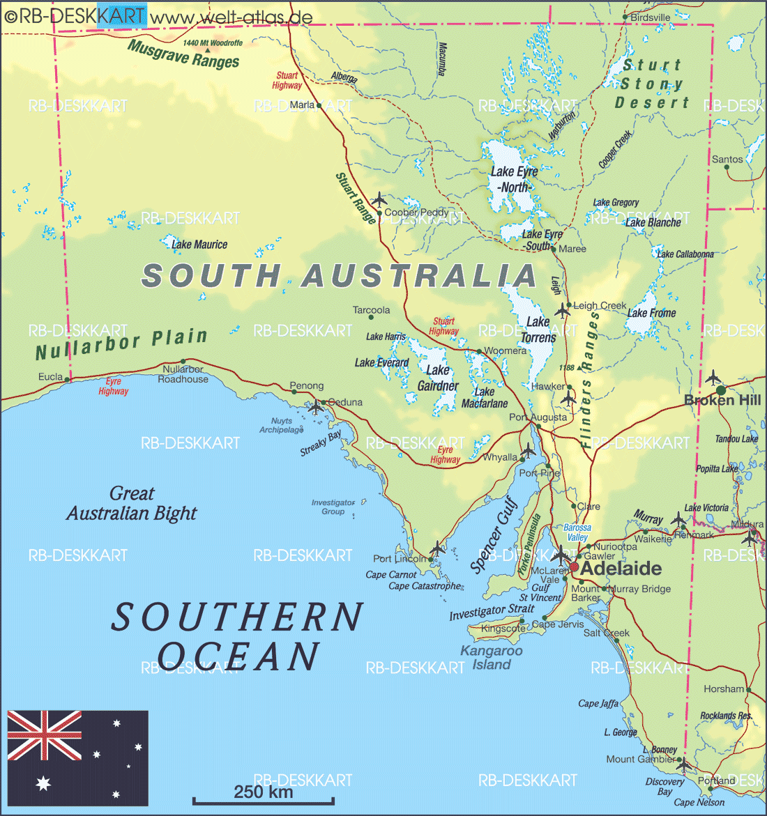 Karte von Südaustralien (Bundesland / Provinz in Australien)