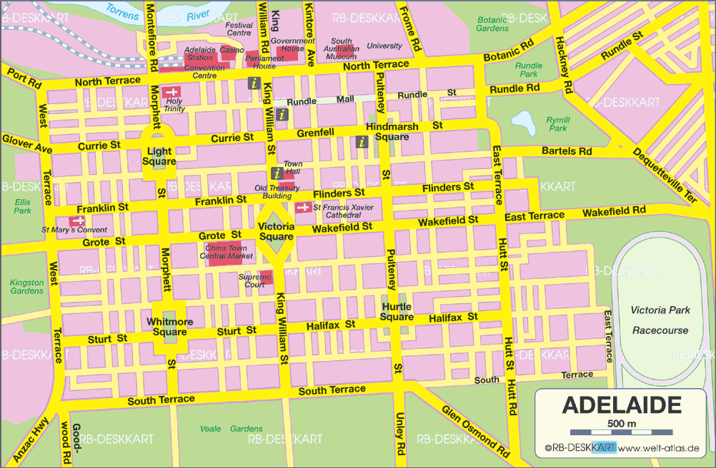 Karte von Adelaide (Stadt in Australien)