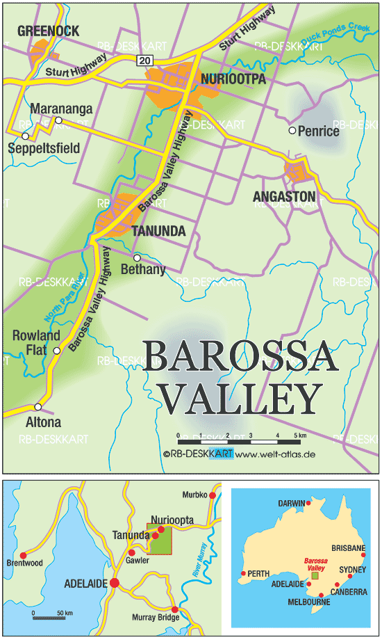 Map of Barossa Valley (Region in Australia)