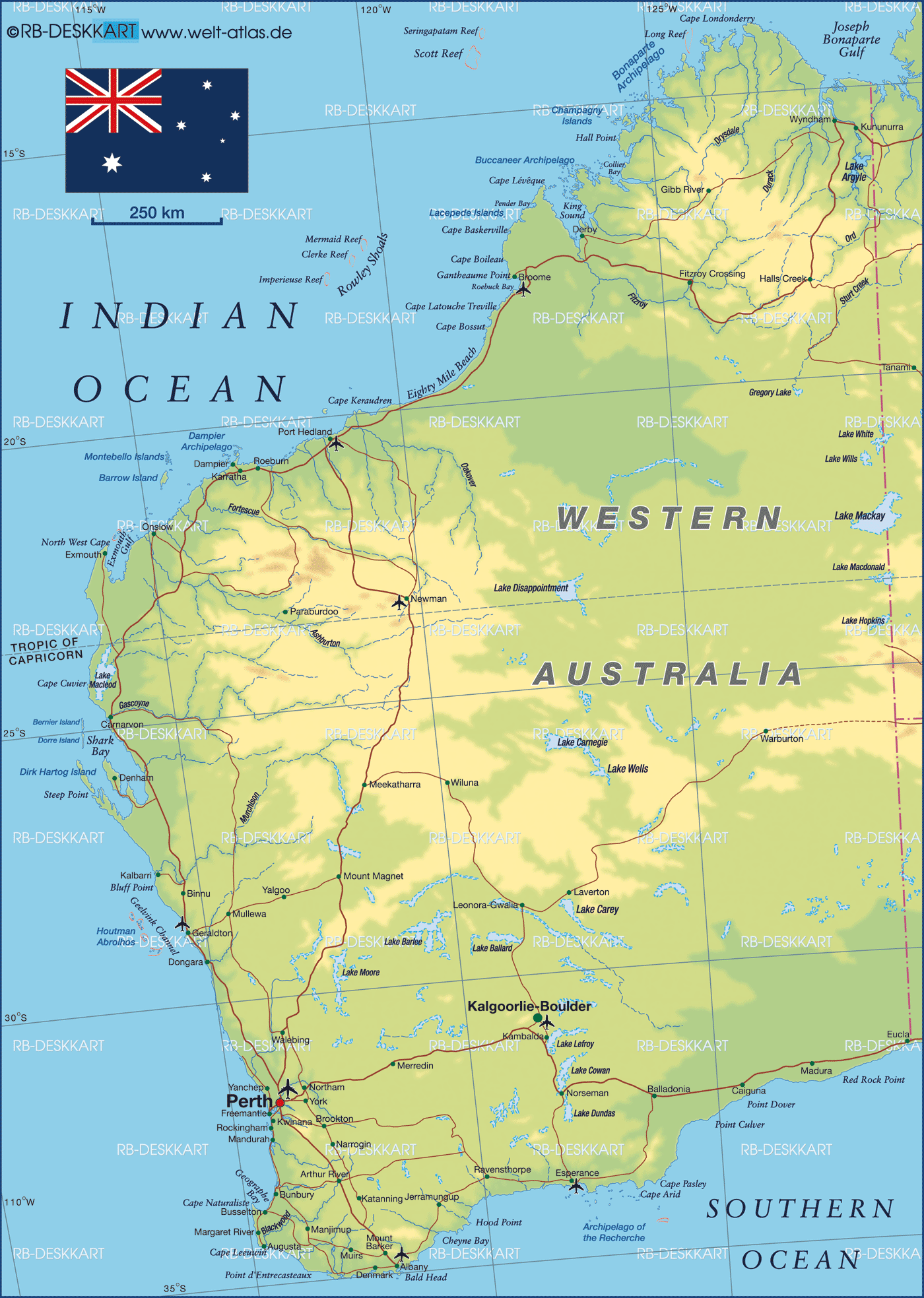 Karte von Westaustralien (Bundesland / Provinz in Australien)