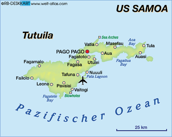 Map of American Samoa (Island in USA)