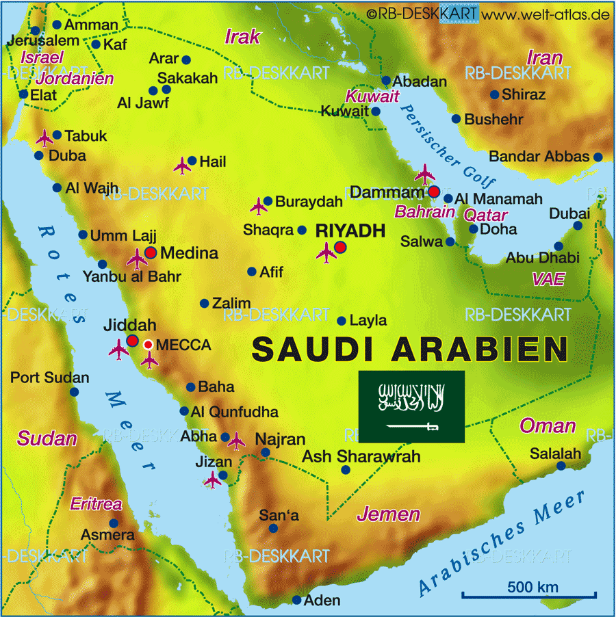 Karte von Saudi Arabien (Land / Staat) | Welt-Atlas.de