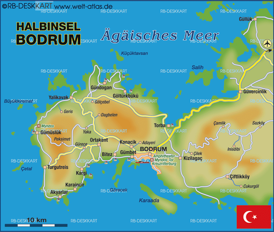 Karte von Bodrum, Halbinsel (Region in Türkei)