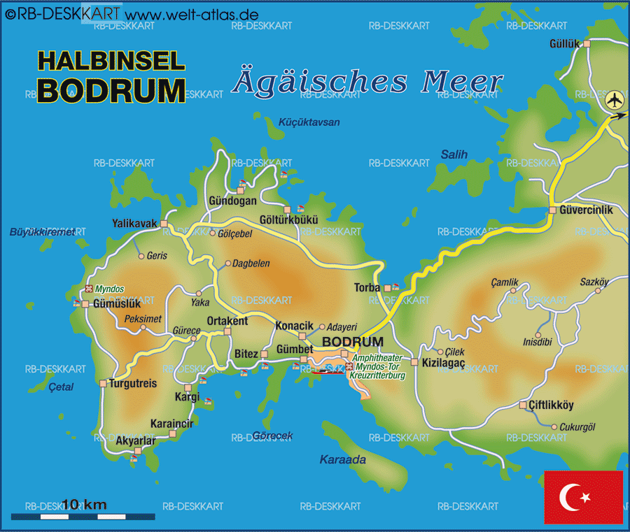 Karte von Bodrum, Halbinsel (Region in Türkei) | Welt-Atlas.de