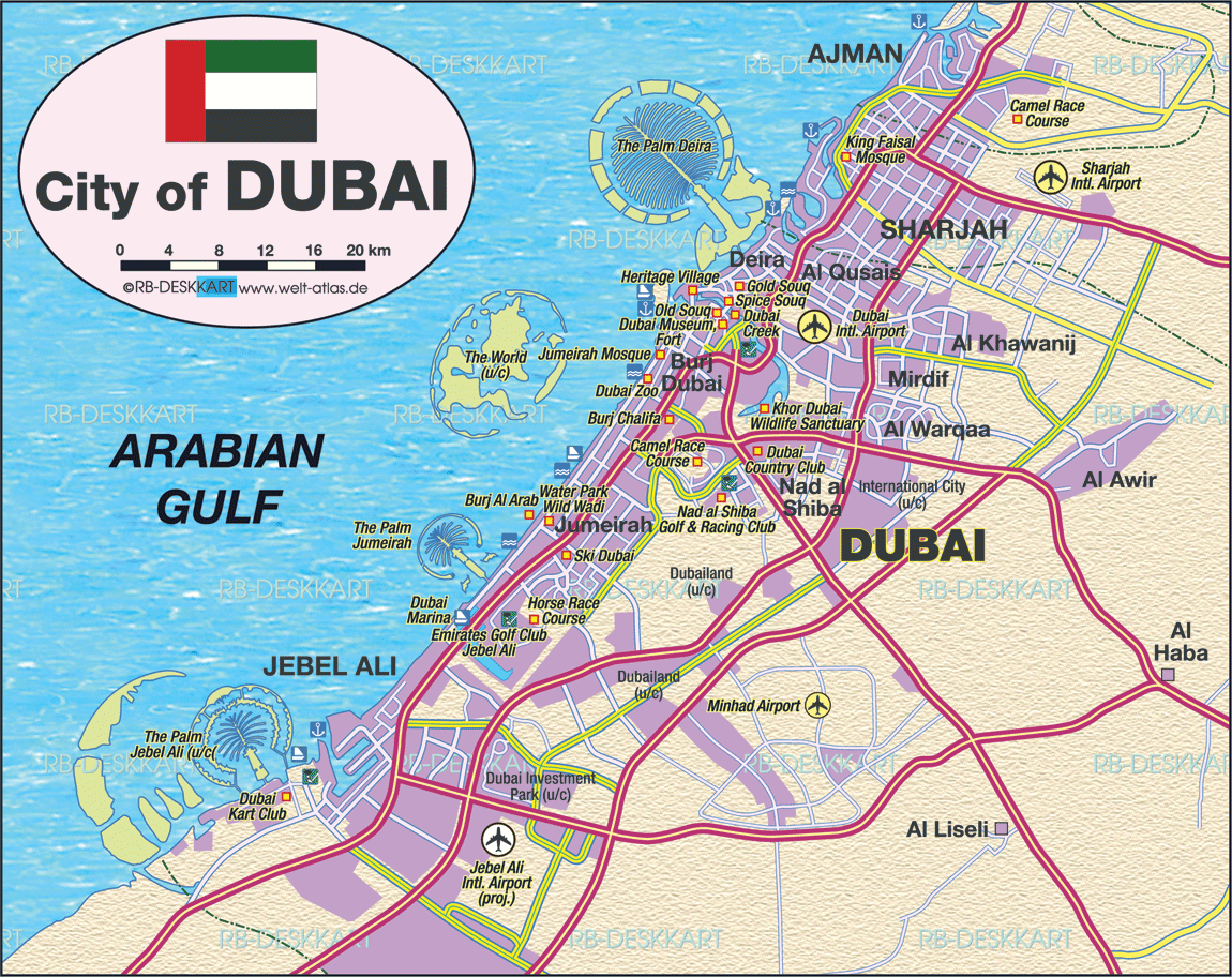 Karte von Dubai (Stadt in Vereinigte Arabische Emirate VAE)