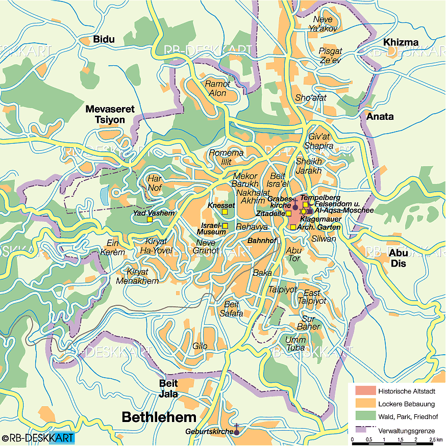Map of Jerusalem (City in Israel)