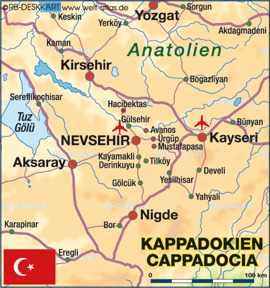 Karte von Kappadokien, Übersicht (Region in Türkei)