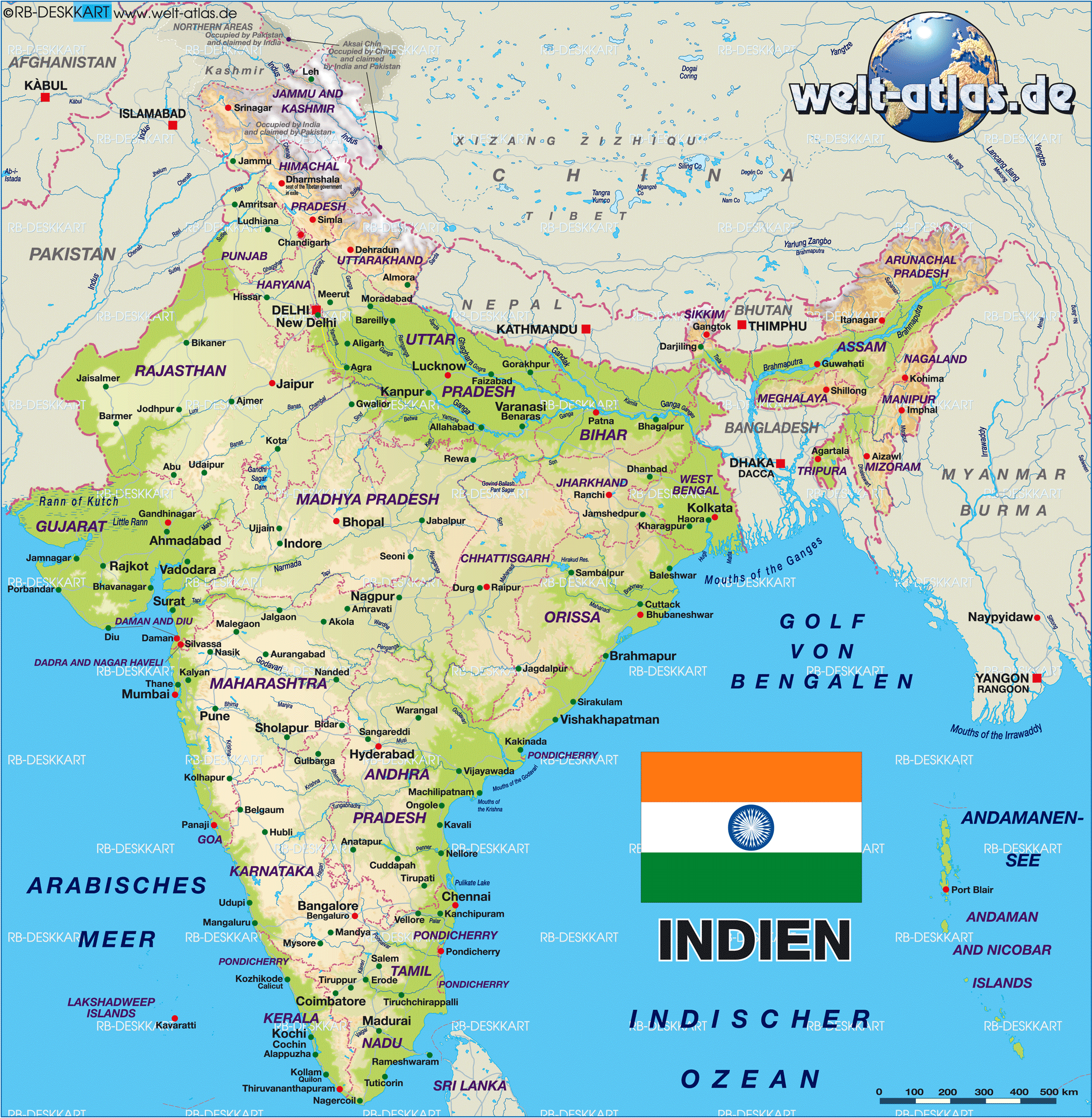 Alle Nordindien karte zusammengefasst