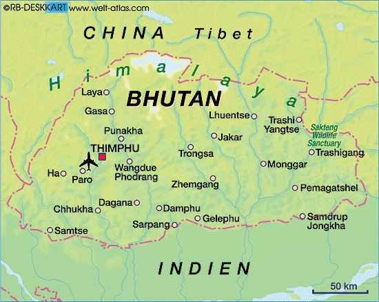 Karte von Bhutan (Land / Staat)