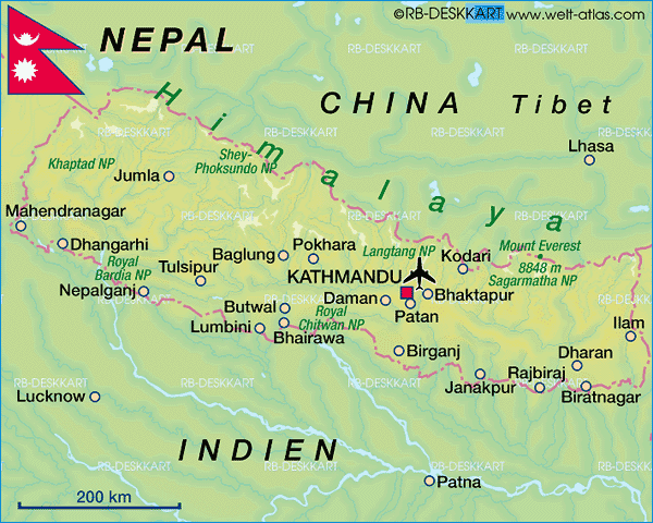 Karte von Nepal (Land / Staat)