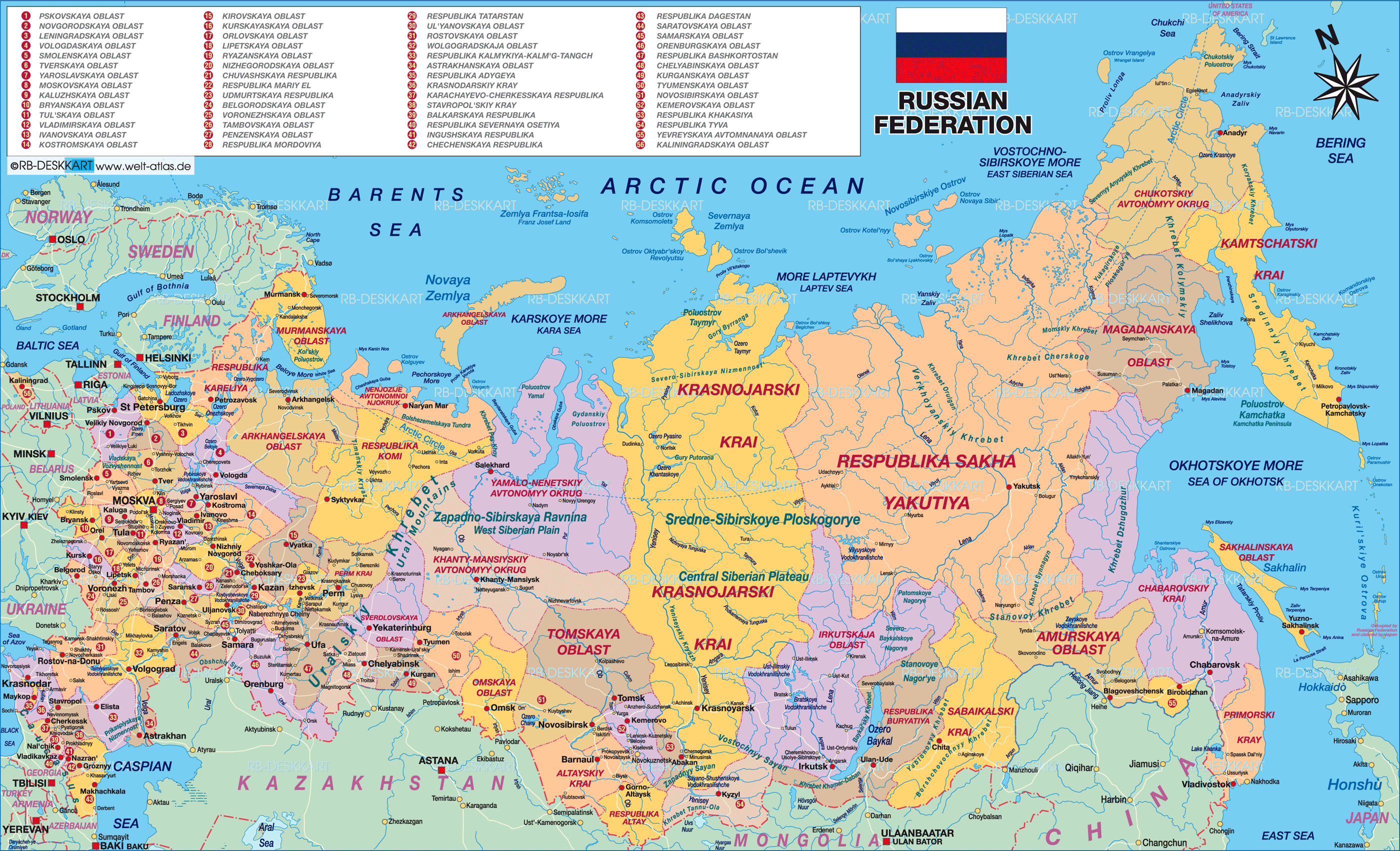 Map of Russia politically (Country) | Welt-Atlas.de