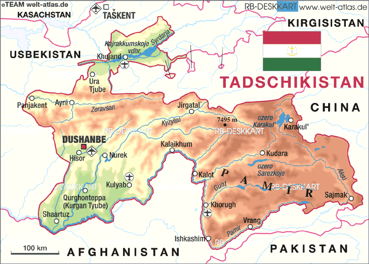 Karte von Tadschikistan (Land / Staat in Dushanbe)