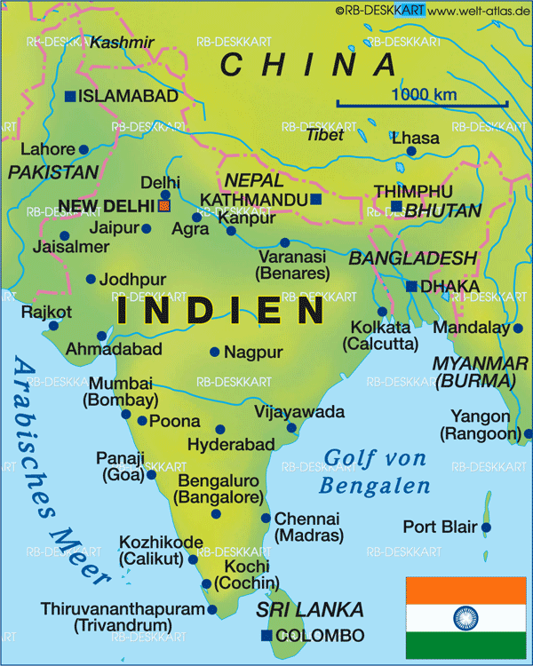 Karte von Indien, kleine Karte (Land / Staat)