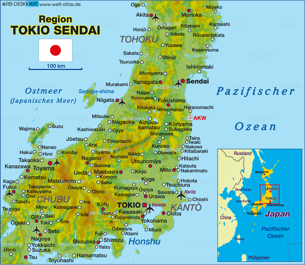 Karte von Tokio - Sendai, Region (Region in Japan)