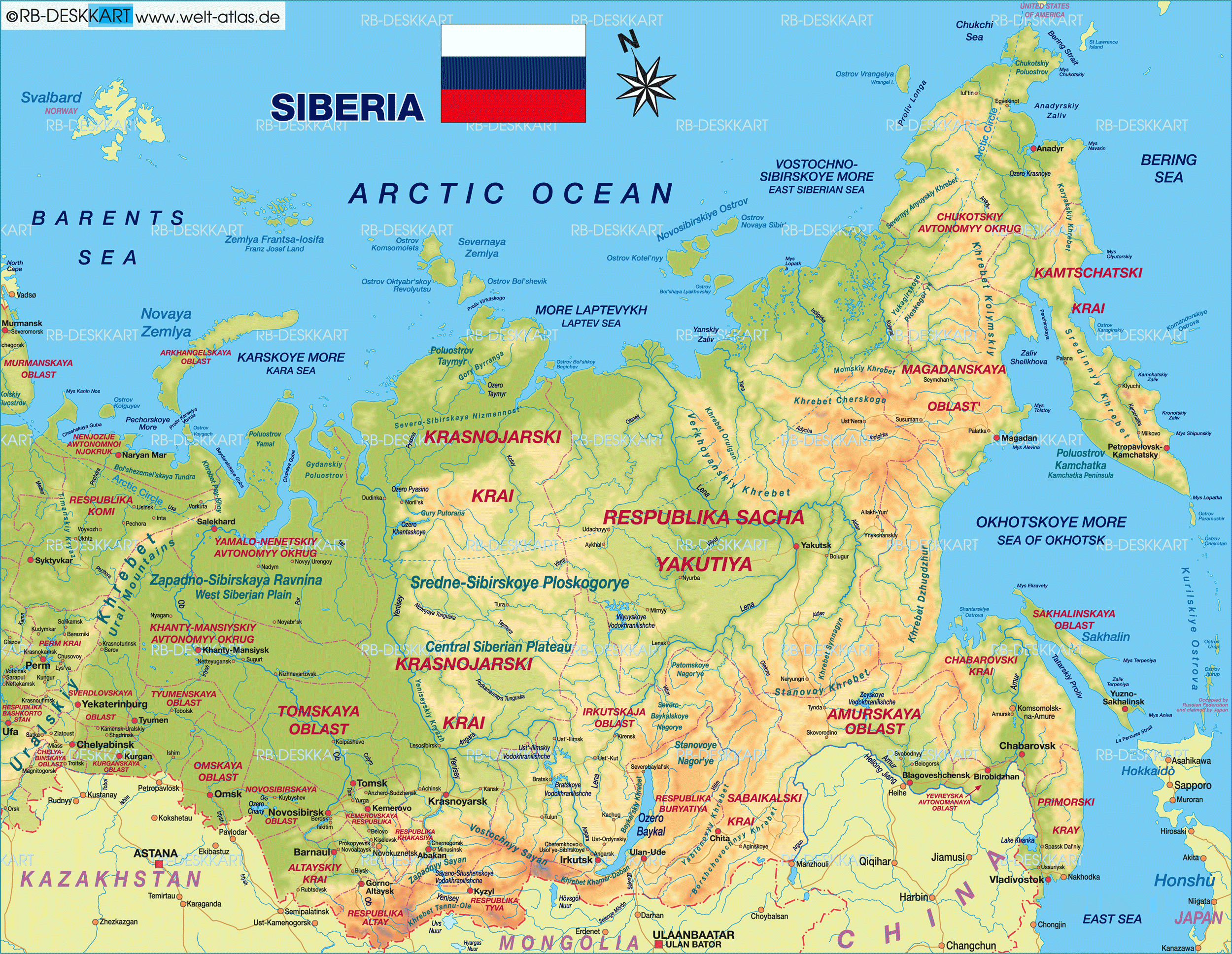 Map of Siberia (Region in Russia)