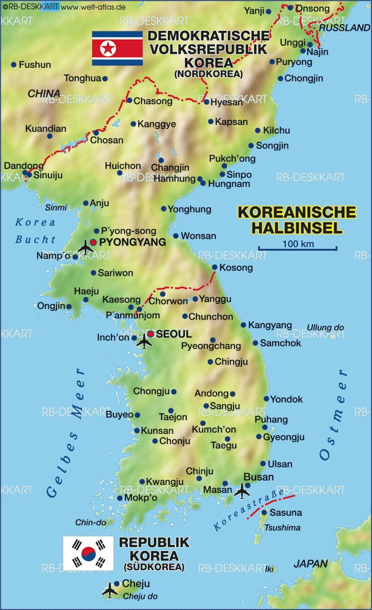 Karte von Korea, Halbinsel (Region in Südkorea / Nordkorea)