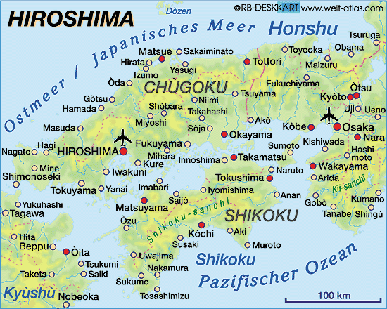 Map of Hiroshima (Region in Japan)