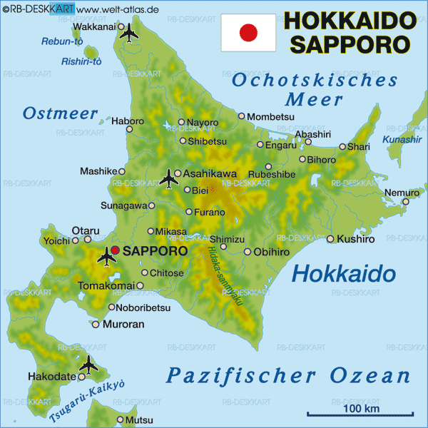 Karte von Hokkaido (Sapporo) (Insel in Japan)