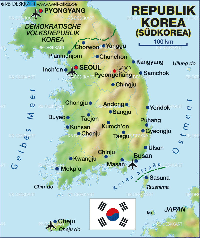 Map Of South Korea Country Welt Atlas De