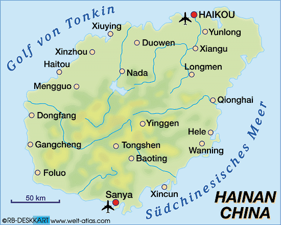 Karte von Hainan (Insel in China)