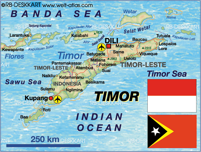 Karte von Timor (Insel in Tomor-Leste, Indonesien)