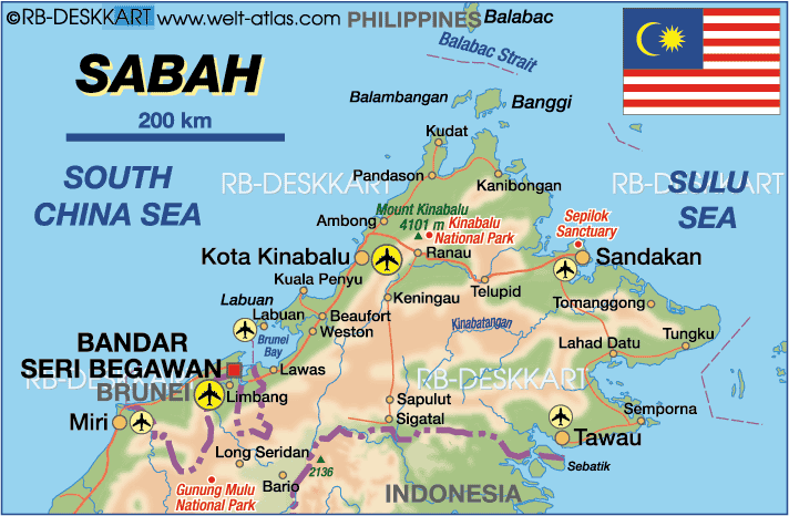 Karte von Sabah (Bundesland / Provinz in Malaysia)